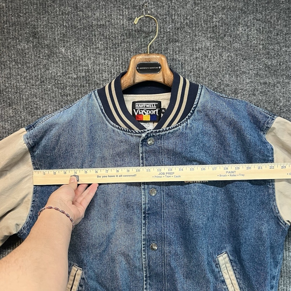 Vintage Hartwell ViaSport Denim Varsity Jacket Size XL Made In Hong Kong 80s - Picture 5 of 9